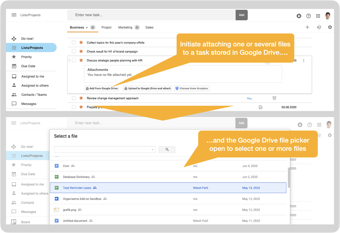 Attach files to tasks that are stored in Google Drive