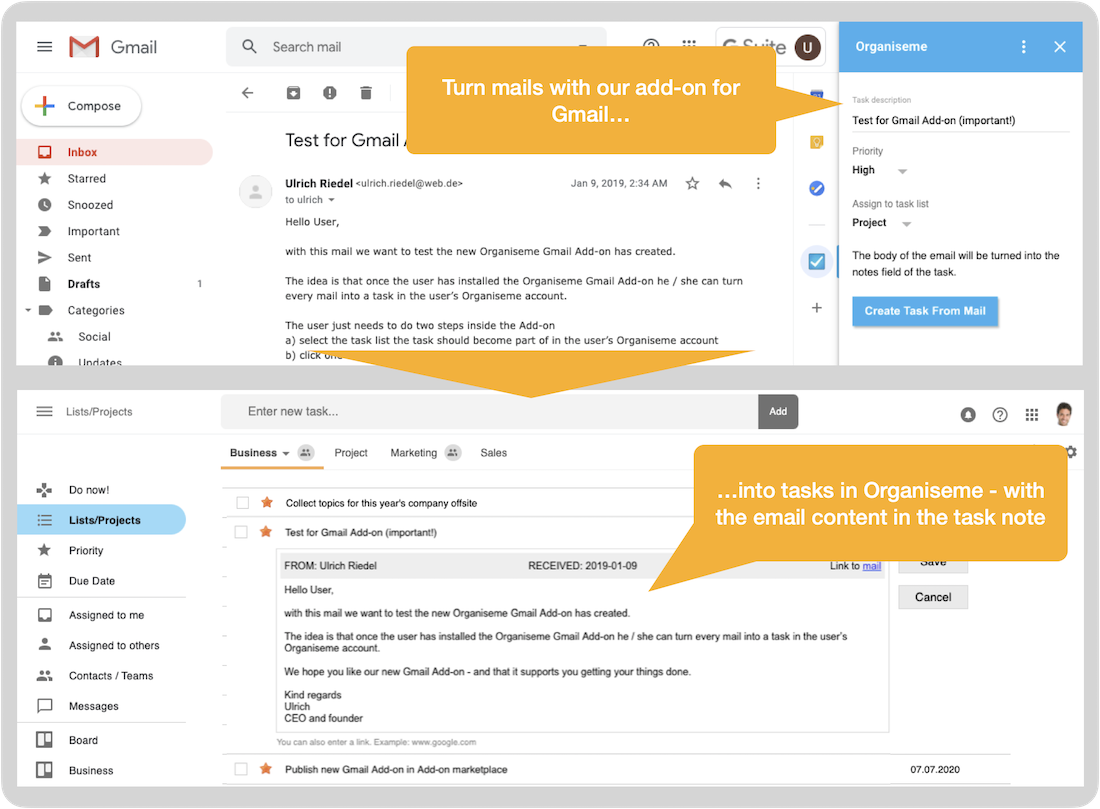 Organiseme add-on for Gmail